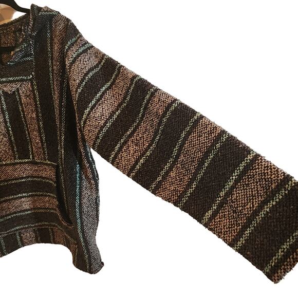 Mexican Aztec Burlap Drug Rug Hoodie Sweatshirt Women's Size Large Gray Green - Picture 6 of 7